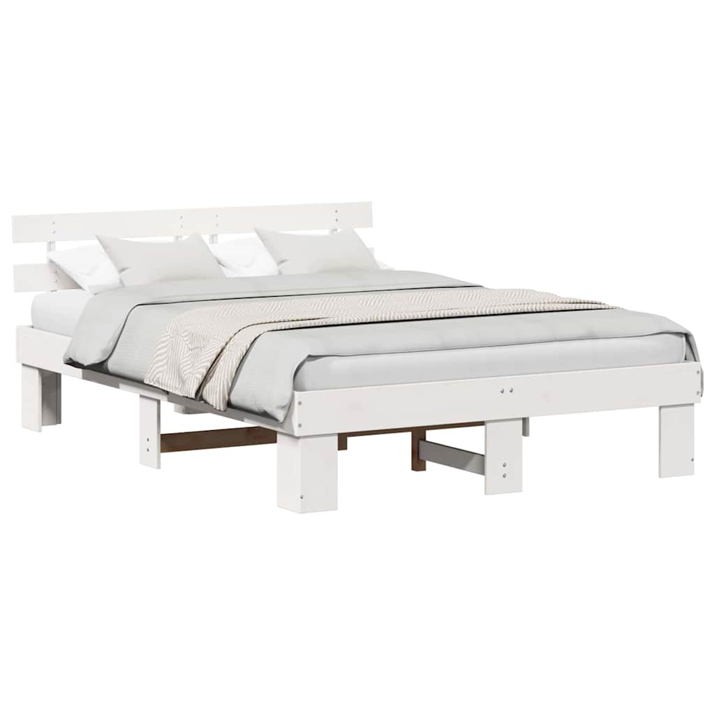 Sengestamme med hodegjerde Hvit 150 x 200 cm Massiv furu