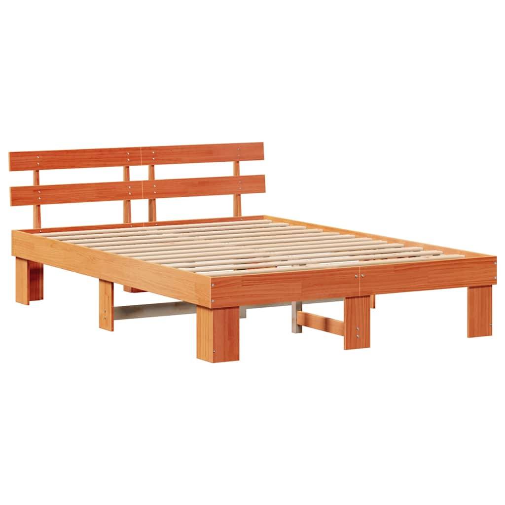Sengestamme med hodegjerde Vokset Brun 150 x 200 cm Massiv furu