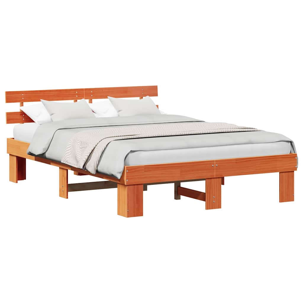 Sengestamme med hodegjerde Vokset Brun 150 x 200 cm Massiv furu