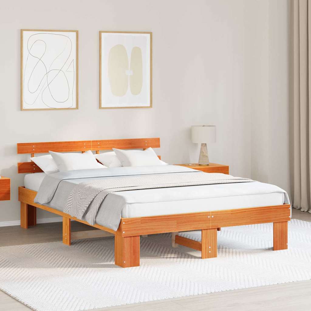 Sengestamme med hodegjerde Vokset Brun 140 x 200 cm Massiv furu