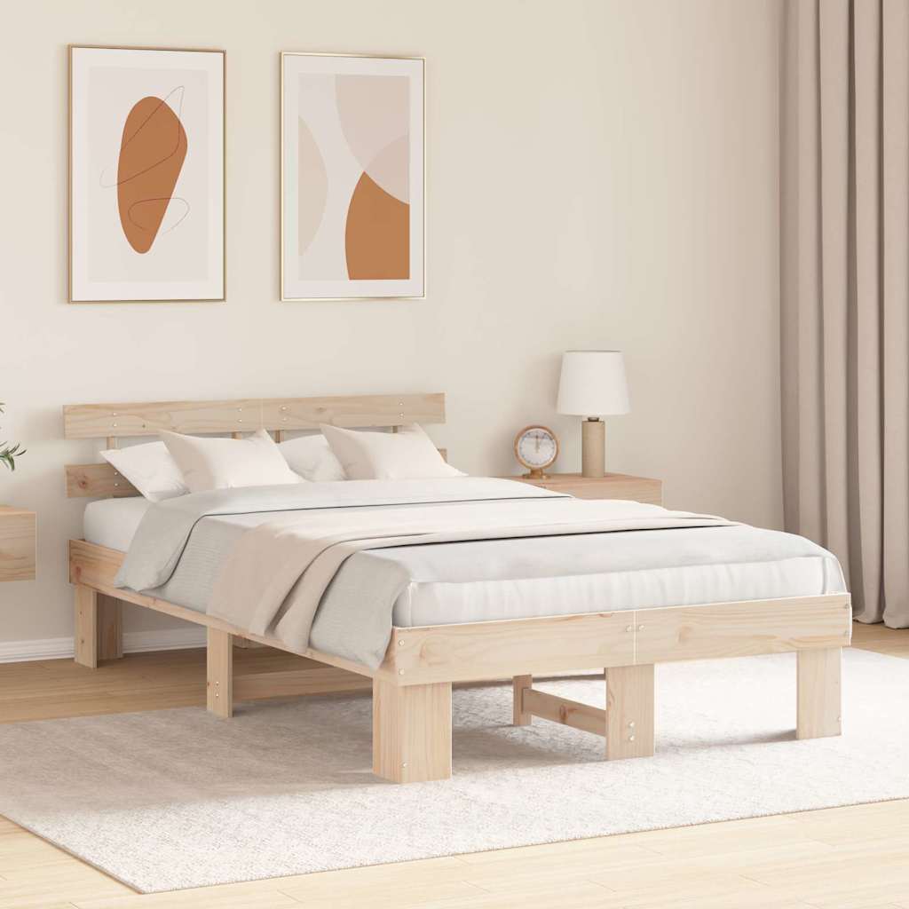 Sengestamme med hodegjerde Naturlig 140 x 190 cm Massiv furu