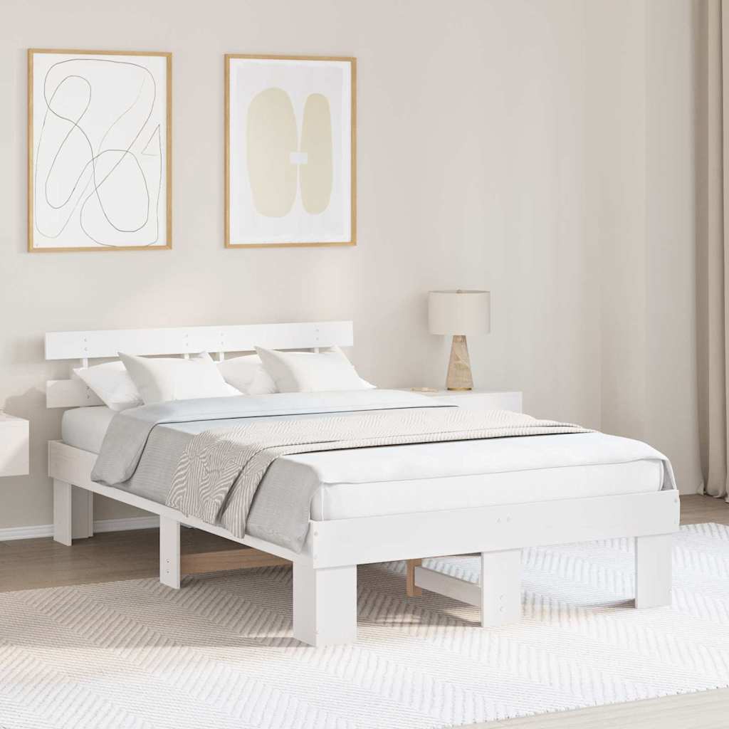 Sengestamme med hodegjerde Hvit 120 x 190 cm Massiv furu