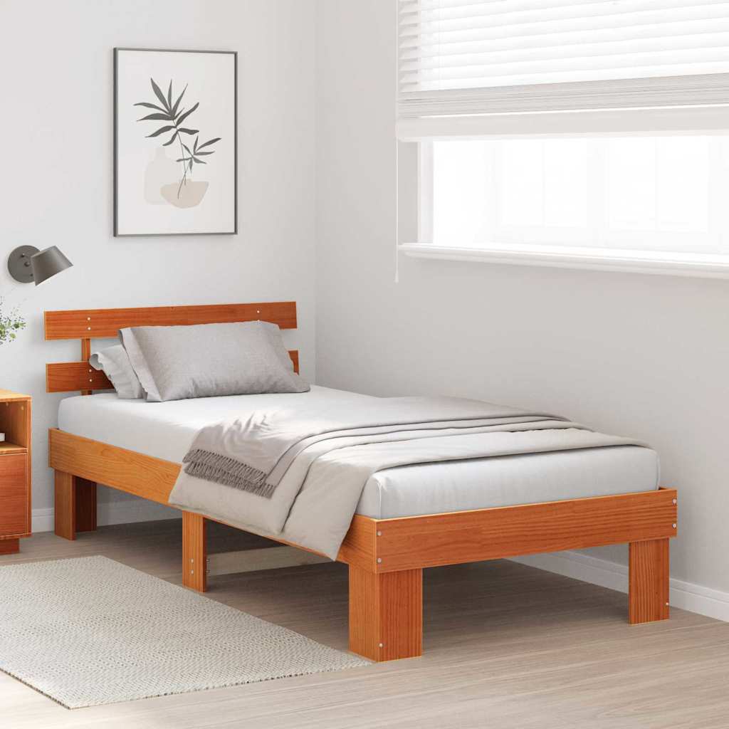 Sengestamme med hodegjerde Vokset Brun 100 x 200 cm Massiv furu
