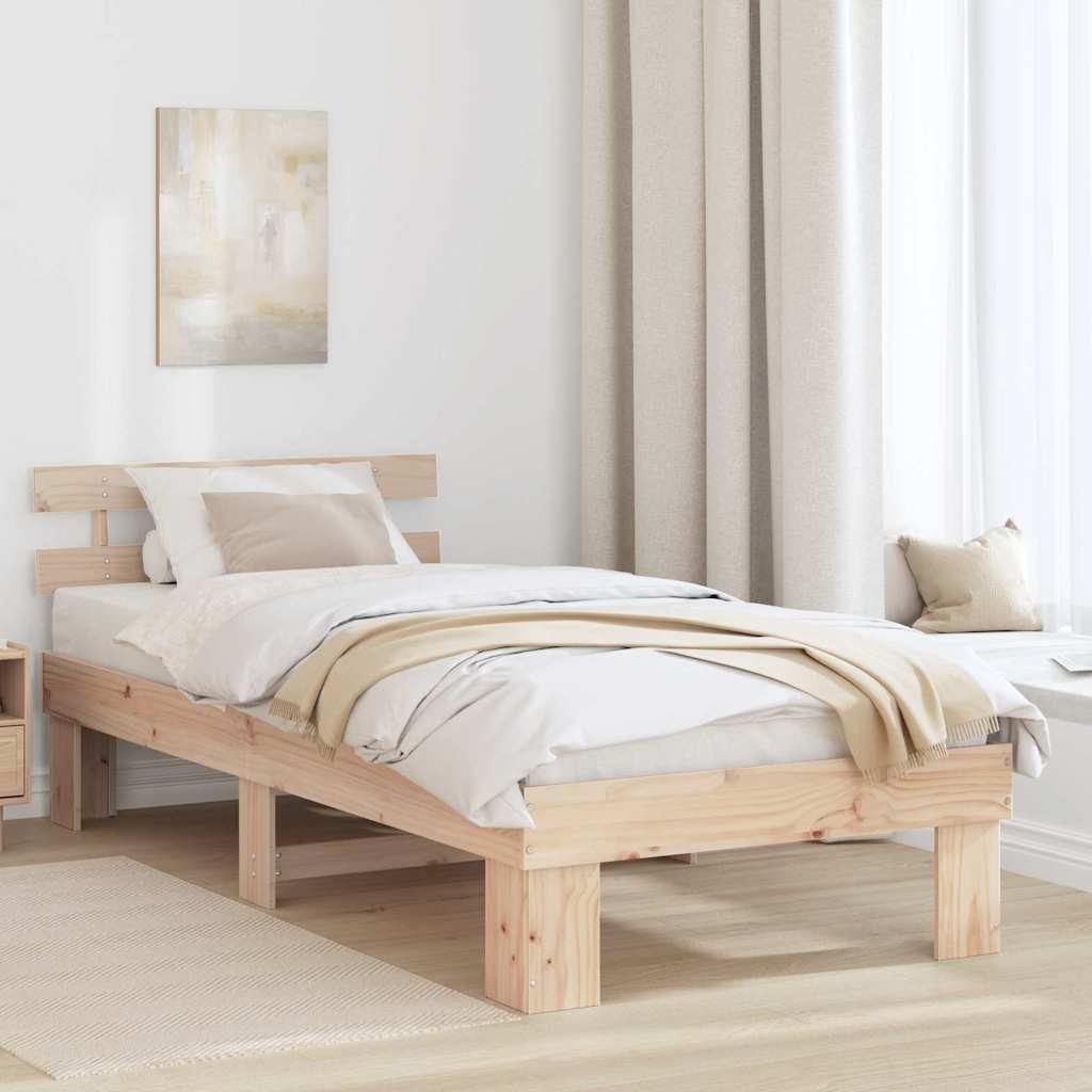 Sengestamme med hodegjerde Naturlig 90 x 200 cm Massiv furu