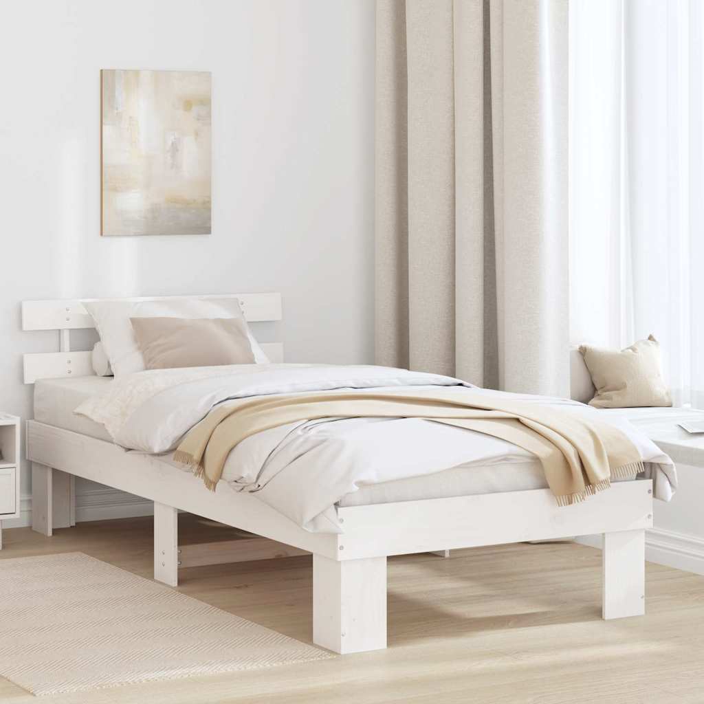 Sengestamme med hodegjerde Hvit 75 x 190 cm Massiv furu
