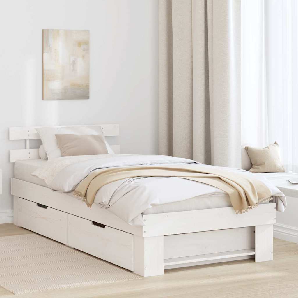 Sengestamme med hodegjerde Hvit 90 x 200 cm Massiv furu
