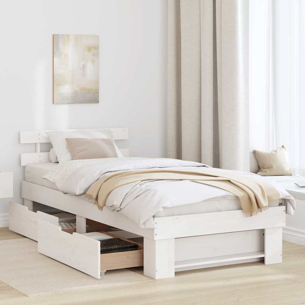 Sengestamme med hodegjerde Hvit 90 x 200 cm Massiv furu