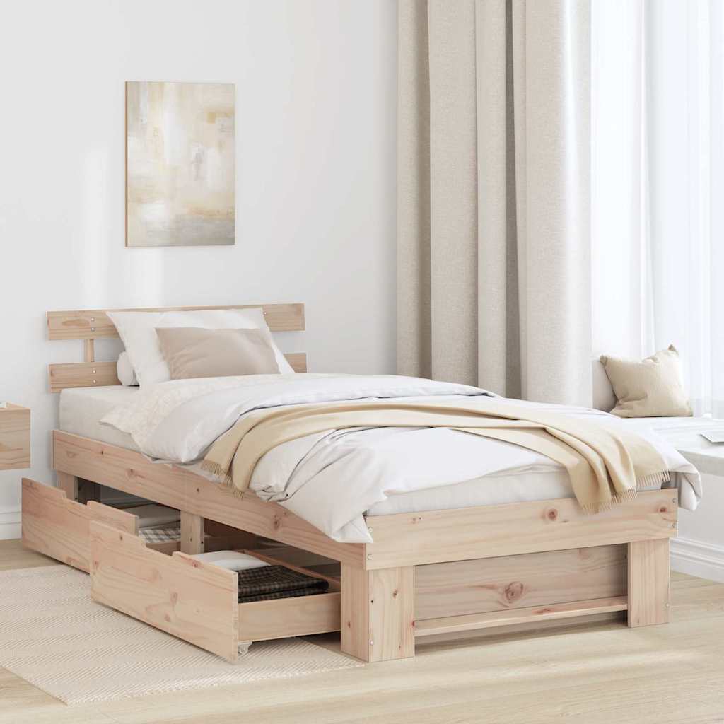 Sengestamme med hodegjerde Naturlig 80 x 200 cm Massiv furu