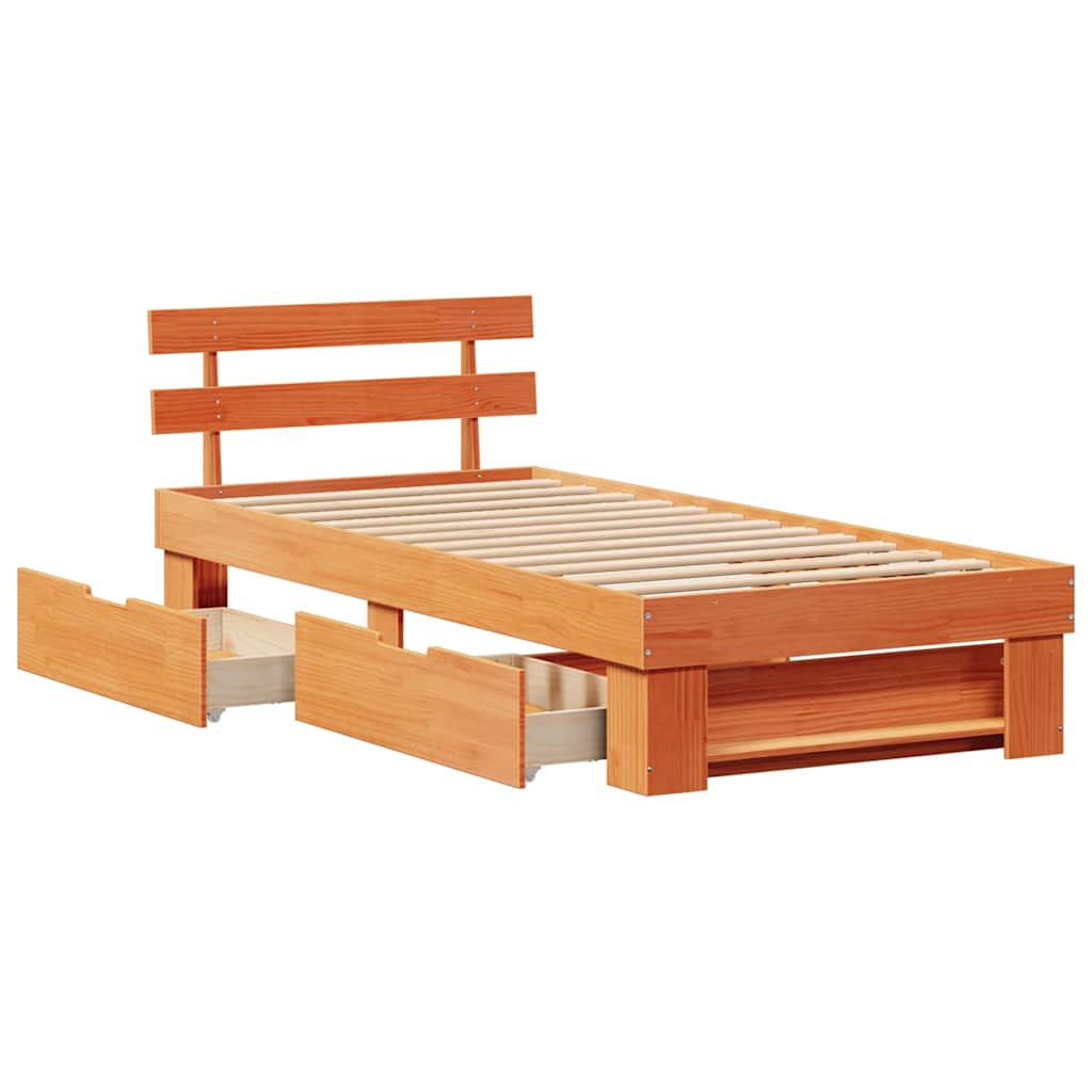 Sengestamme med hodegjerde Vokset Brun 75 x 190 cm Massiv furu