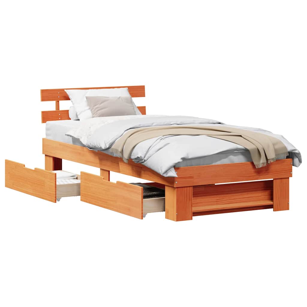 Sengestamme med hodegjerde Vokset Brun 75 x 190 cm Massiv furu
