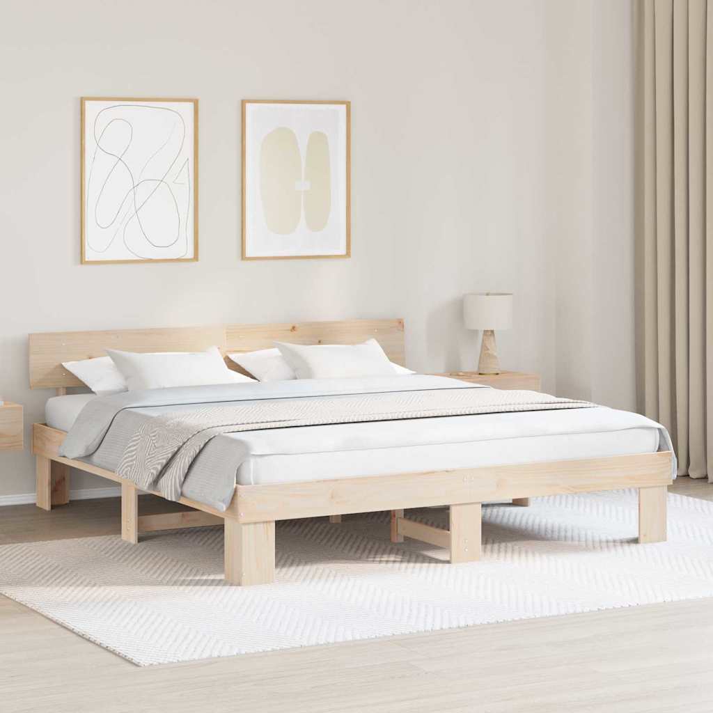 Sengestamme med hodegjerde Naturlig 180 x 200 cm Massiv furu