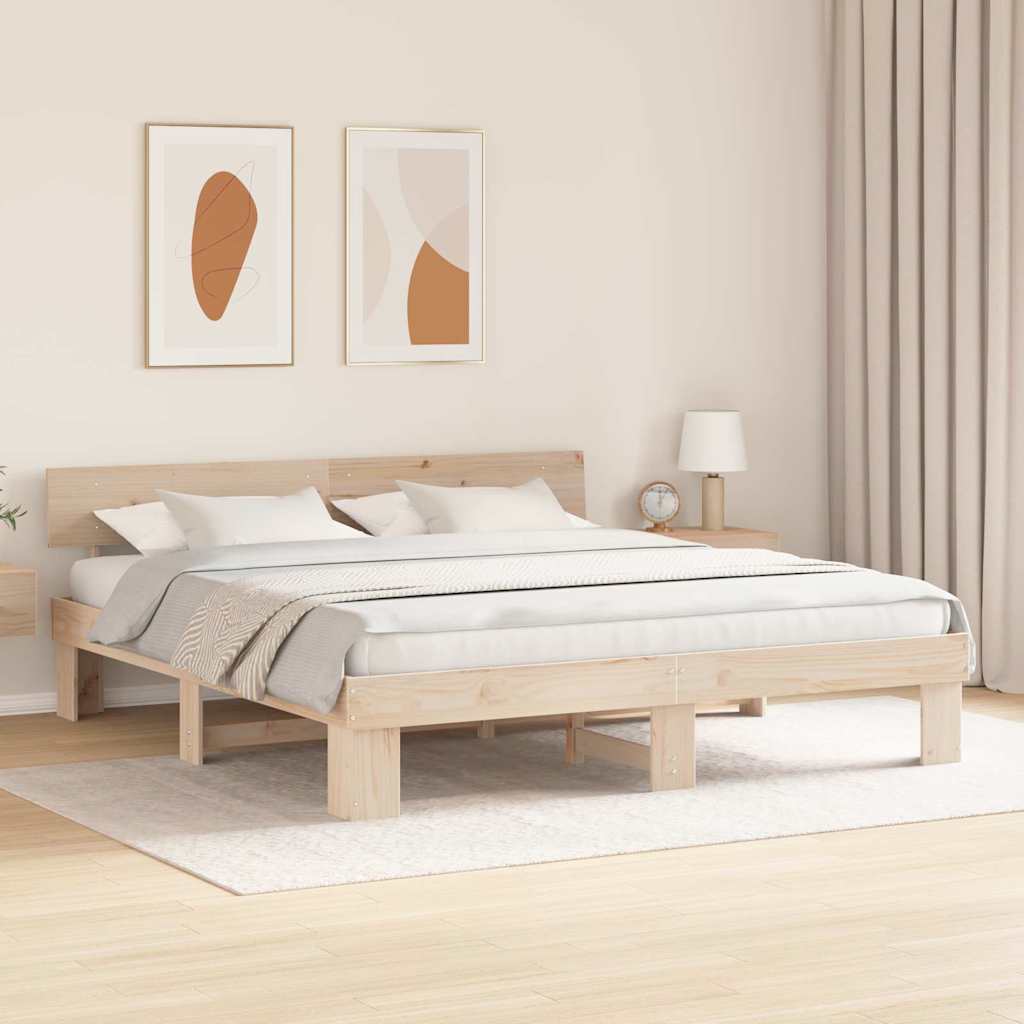 Sengestamme med hodegjerde Naturlig 180 x 200 cm Massiv furu