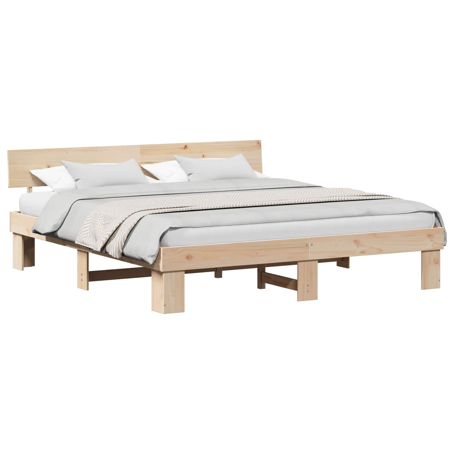Sengestamme med hodegjerde Naturlig 180 x 200 cm Massiv furu