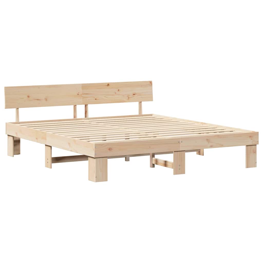 Sengestamme med hodegjerde Naturlig 180 x 200 cm Massiv furu