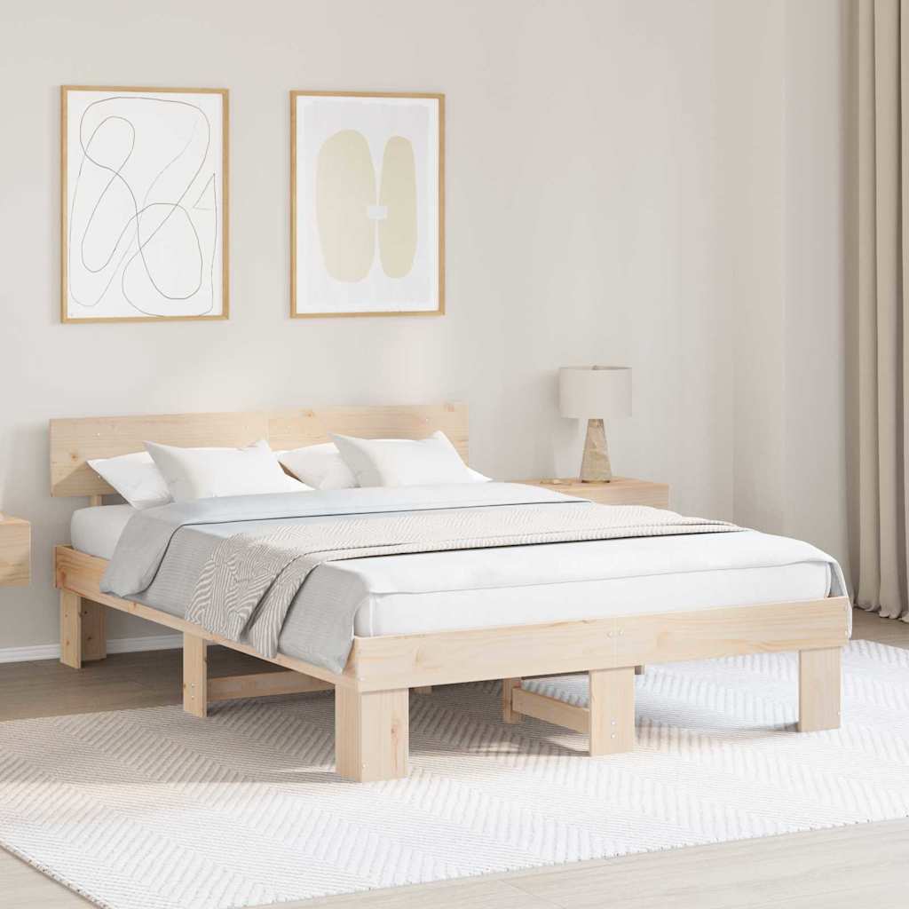 Sengestamme med hodegjerde Naturlig 160 x 200 cm Massiv furu