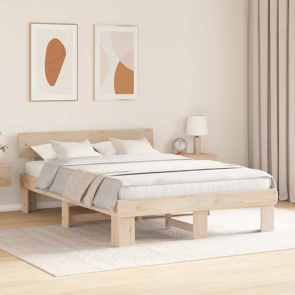 Sengestamme med hodegjerde Naturlig 160 x 200 cm Massiv furu