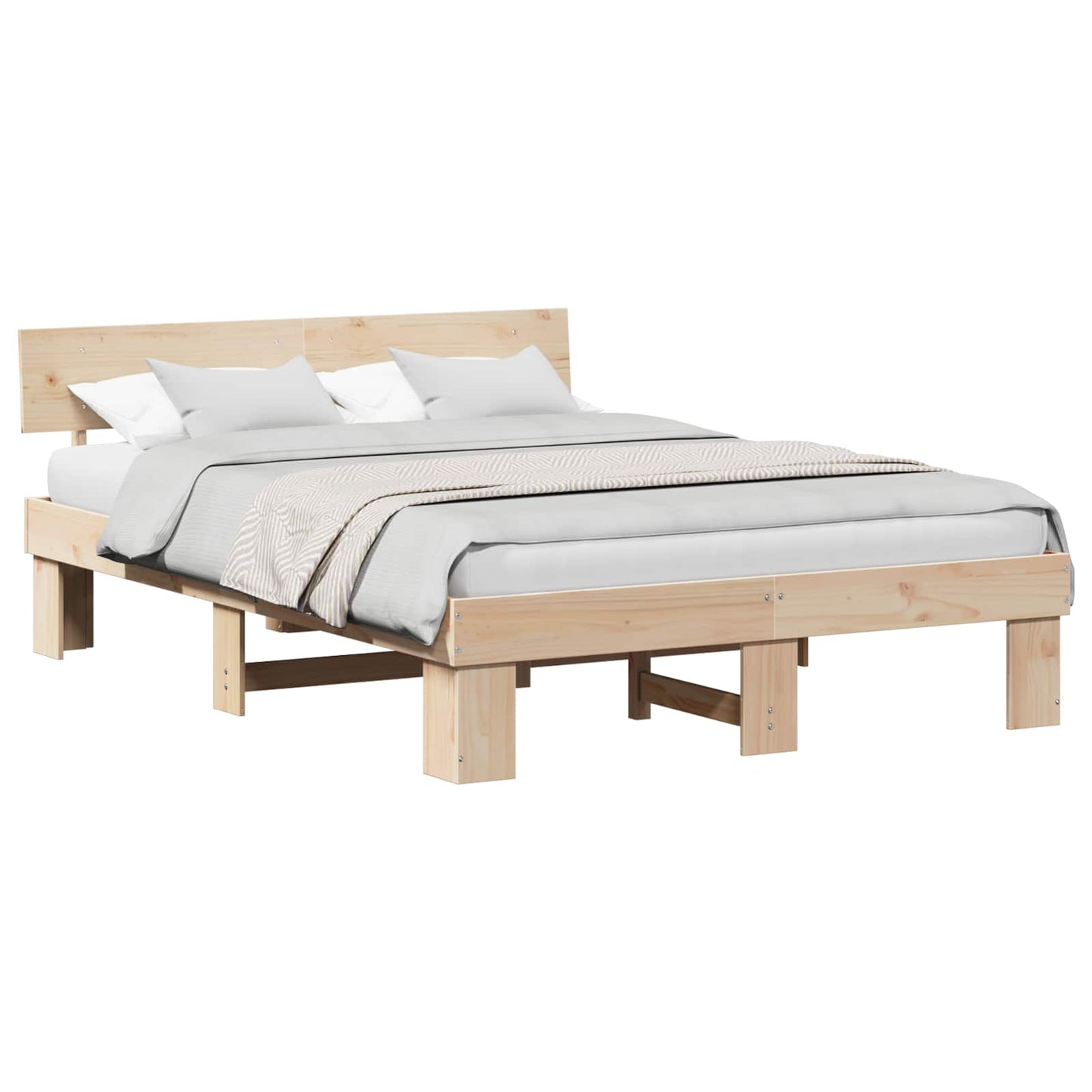 Sengestamme med hodegjerde Naturlig 160 x 200 cm Massiv furu