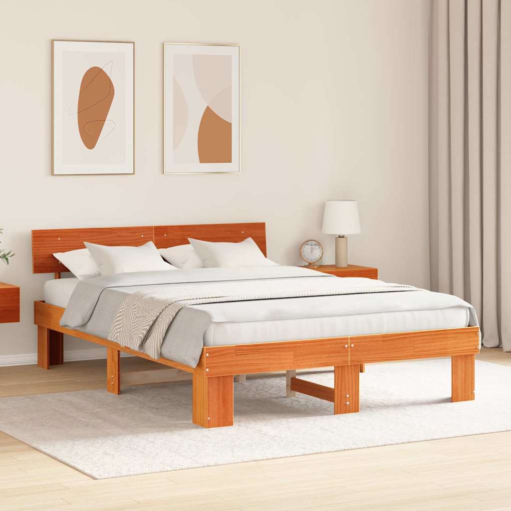 Sengestamme med hodegjerde Vokset Brun 160 x 200 cm Massiv furu