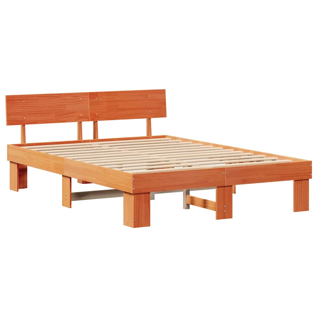 Sengestamme med hodegjerde Vokset Brun 160 x 200 cm Massiv furu