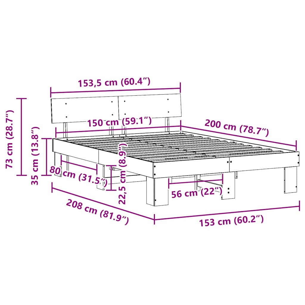 Sengestamme med hodegjerde Vokset Brun 150 x 200 cm Massiv furu