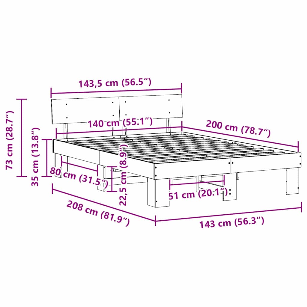 Sengestamme med hodegjerde Hvit 140 x 200 cm Massiv furu