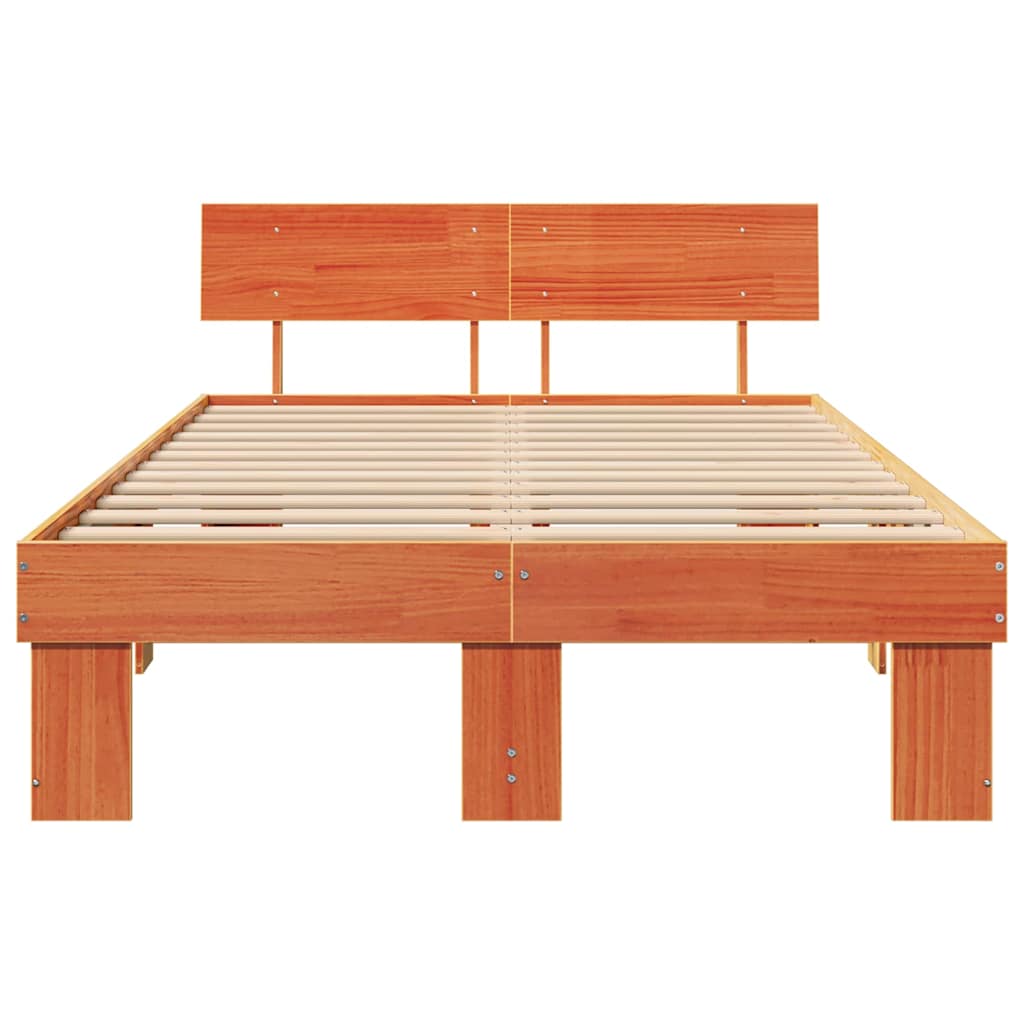 Sengestamme med hodegjerde Vokset Brun 140 x 190 cm Massiv furu