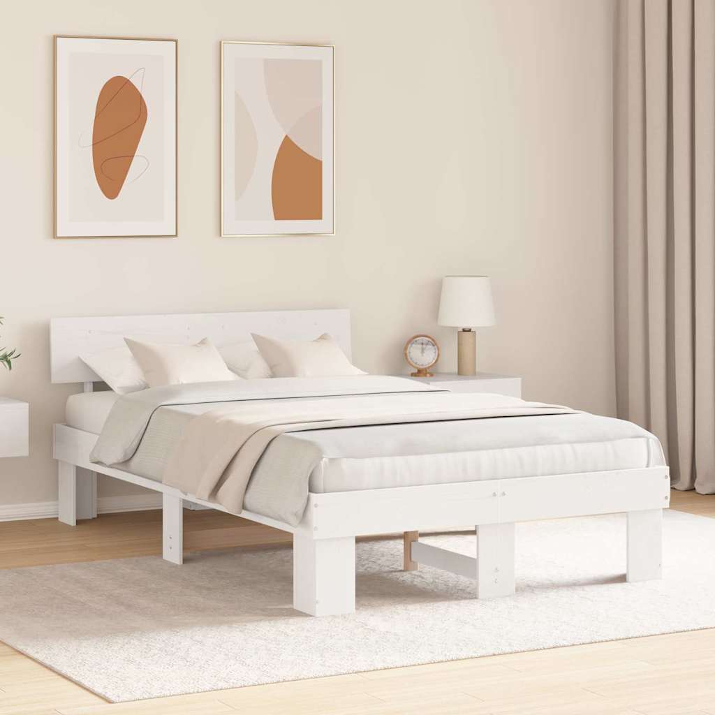 Sengestamme med hodegjerde Hvit 135 x 190 cm Massiv furu