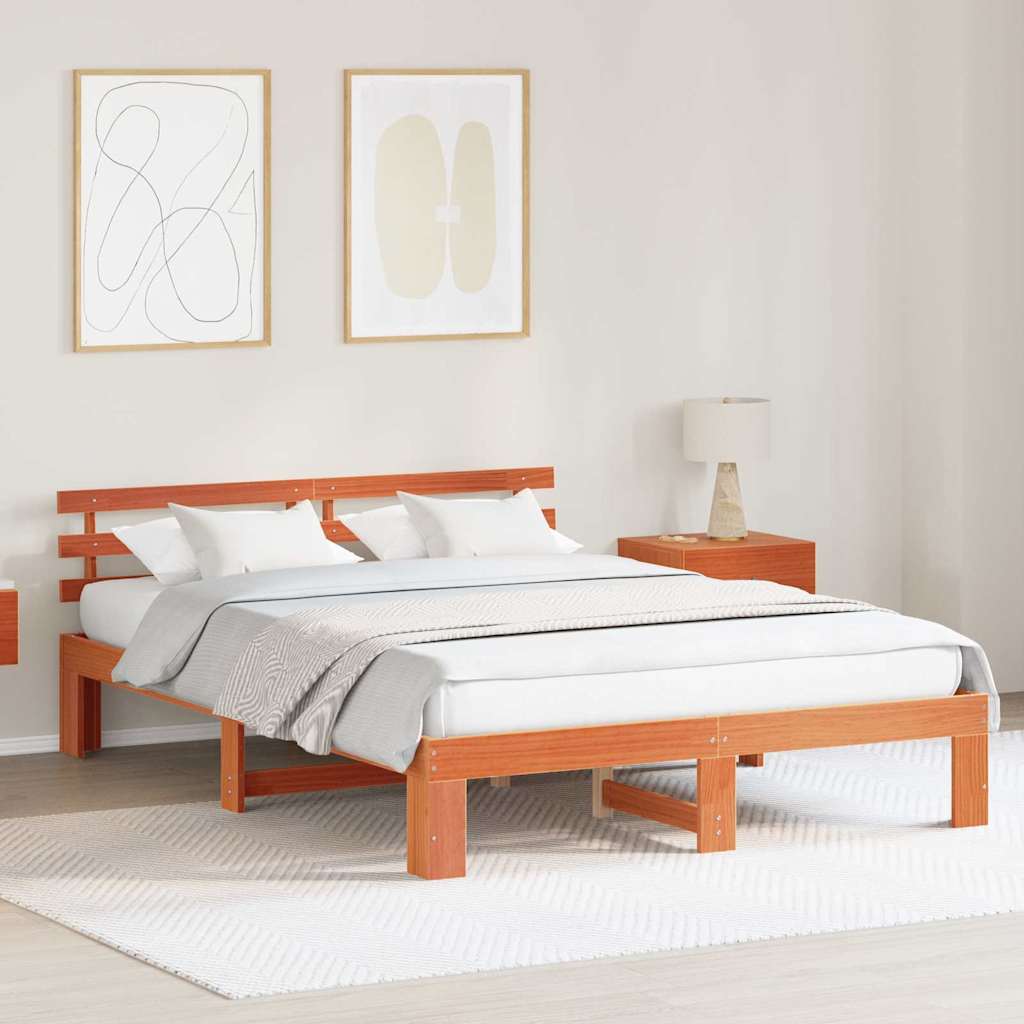 Sengestamme med hodegjerde Vokset Brun 160 x 200 cm Massiv furu