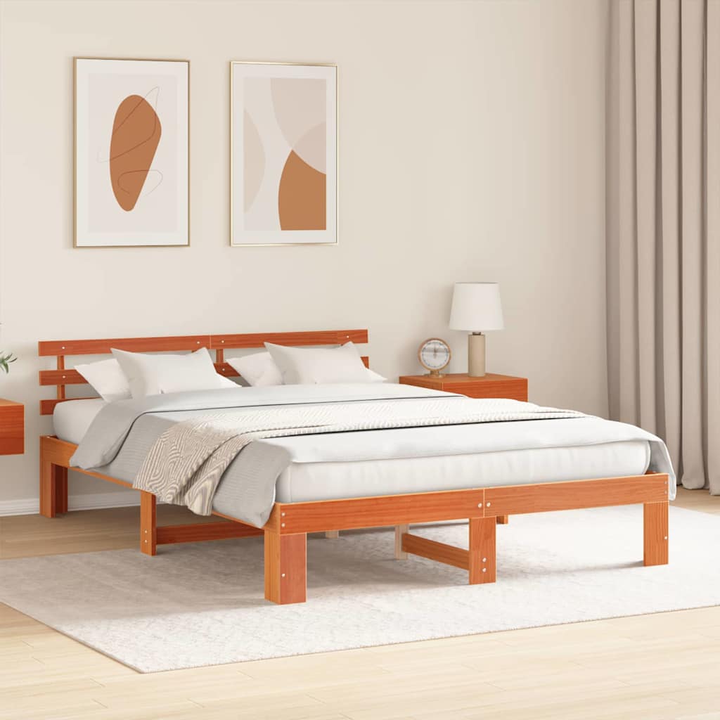 Sengestamme med hodegjerde Vokset Brun 160 x 200 cm Massiv furu