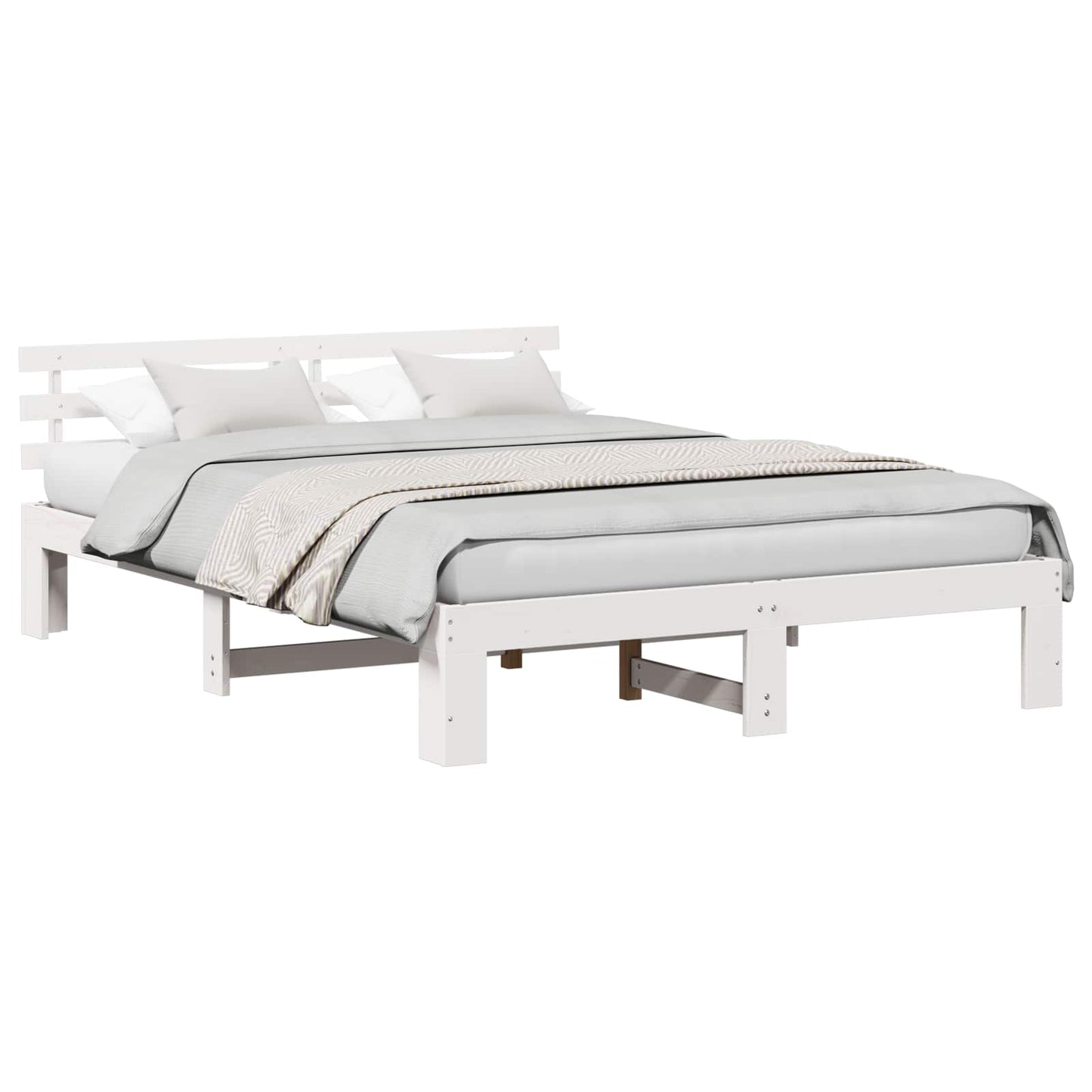 Sengestamme med hodegjerde Hvit 150 x 200 cm Massiv furu