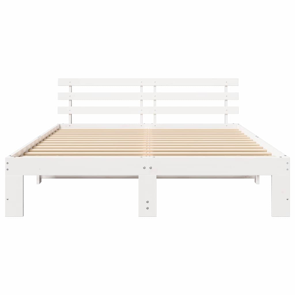 Sengestamme med hodegjerde Hvit 150 x 200 cm Massiv furu