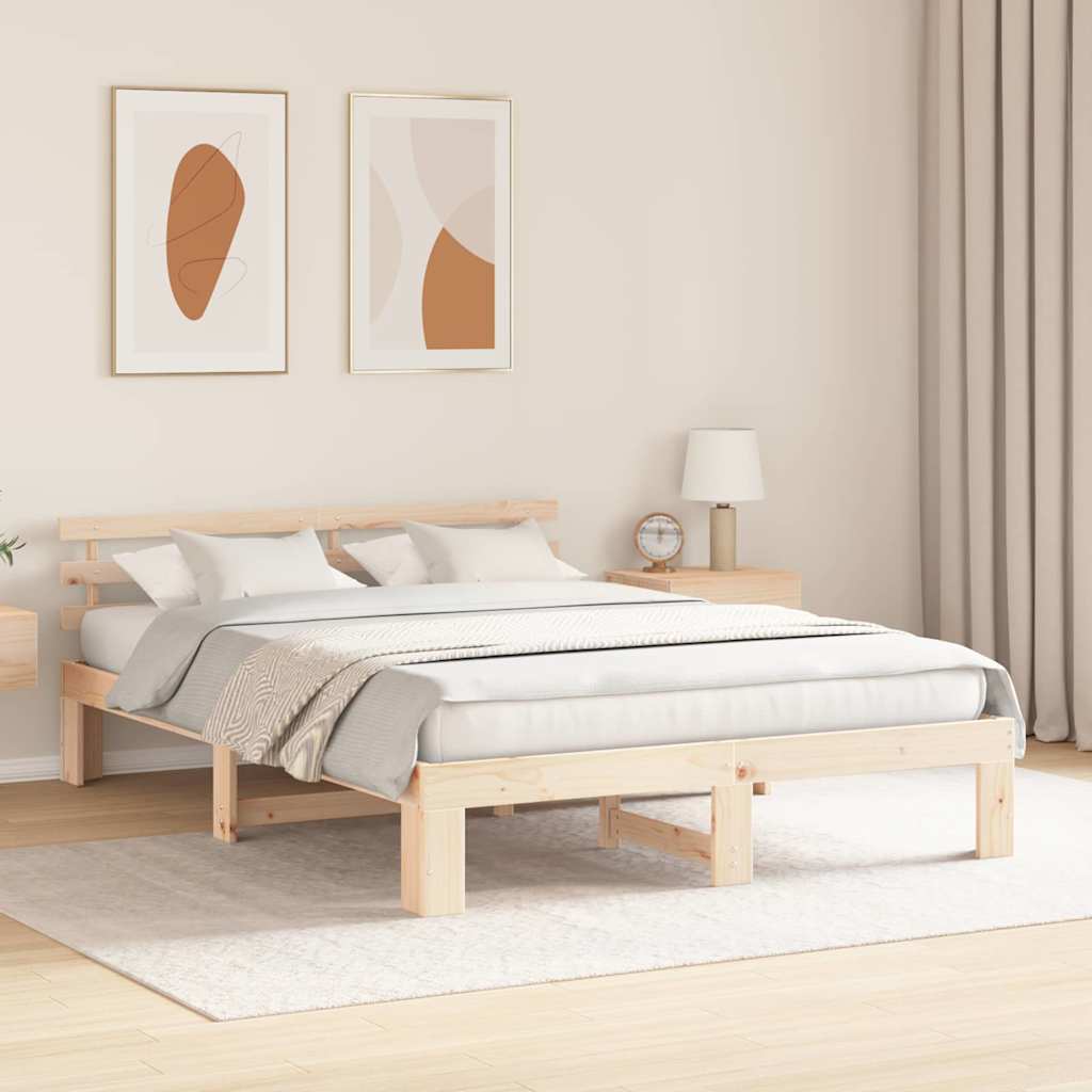 Sengestamme med hodegjerde Naturlig 140 x 200 cm Massiv furu