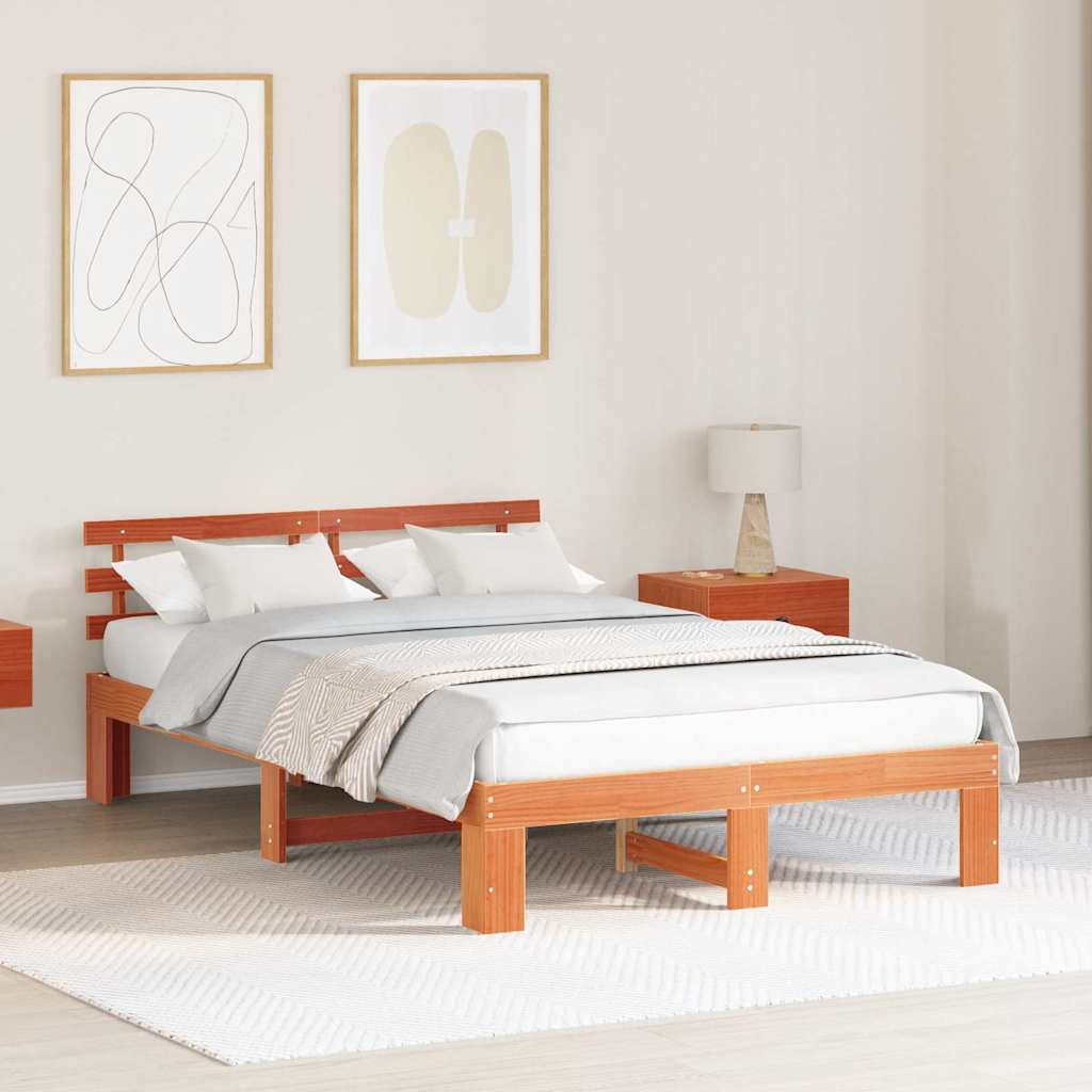 Sengestamme med hodegjerde Vokset Brun 120 x 200 cm Massiv furu