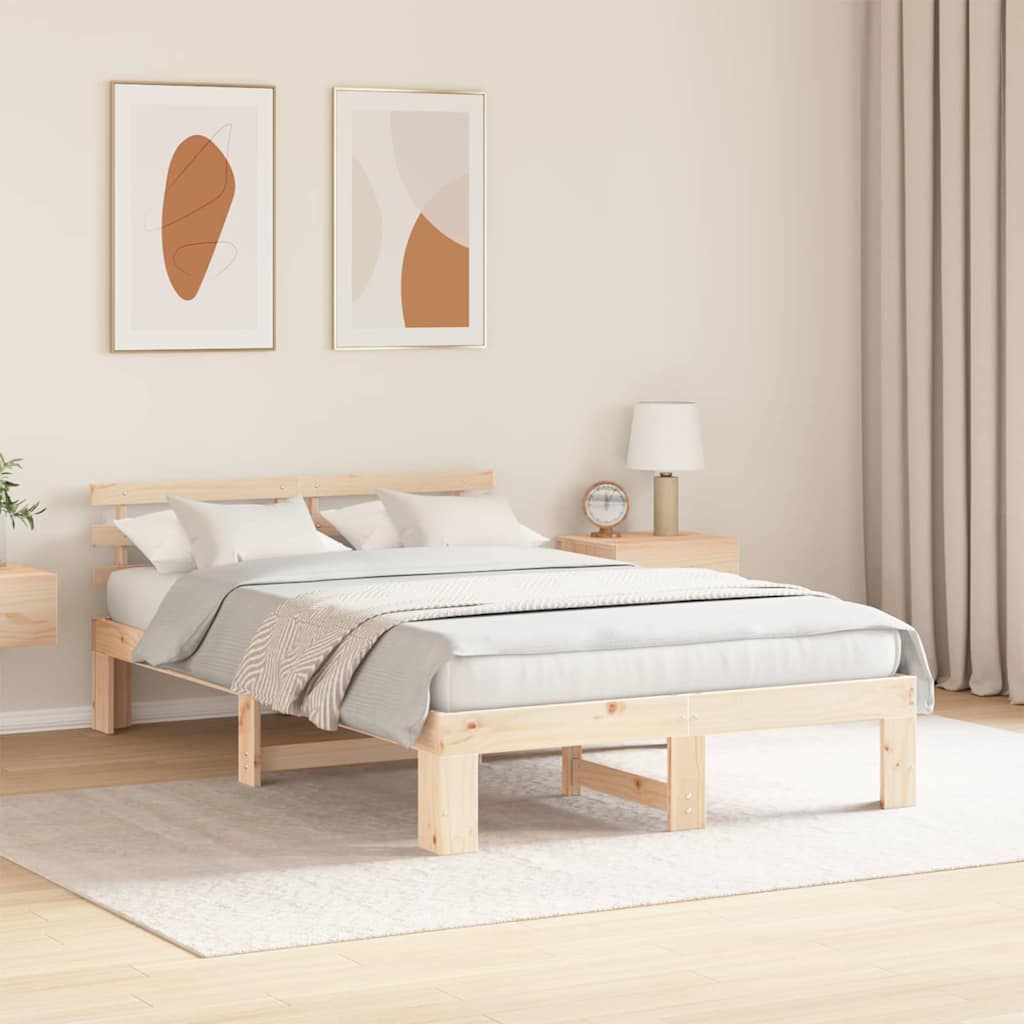Sengestamme med hodegjerde Naturlig 140 x 190 cm Massiv furu