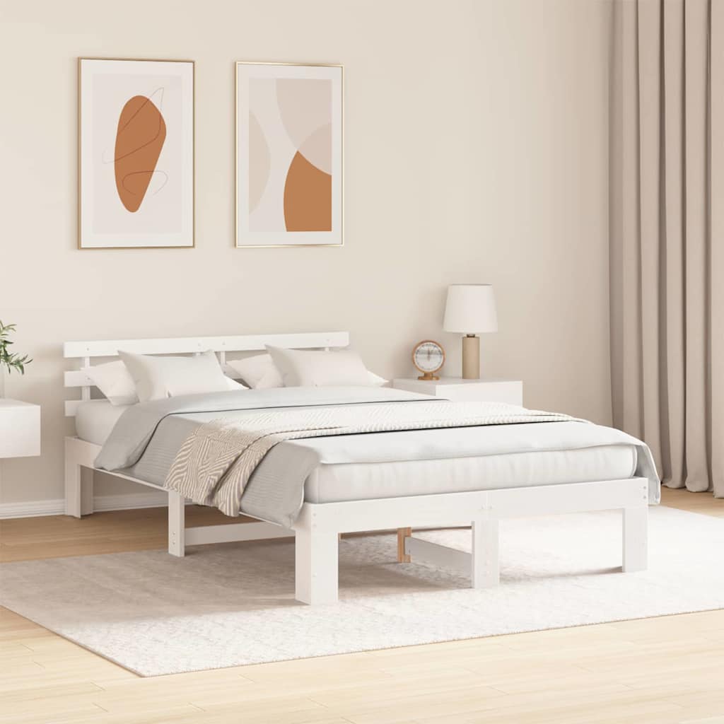 Sengestamme med hodegjerde Hvit 120 x 190 cm Massiv furu