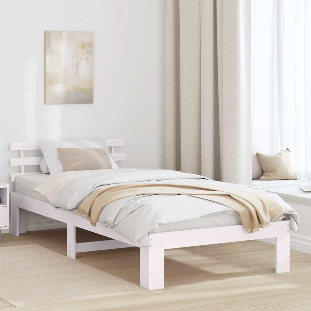 Sengestamme med hodegjerde Hvit 90 x 200 cm Massiv furu