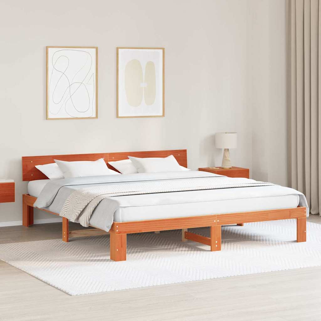 Sengestamme med hodegjerde Vokset Brun 200 x 200 cm Massiv furu