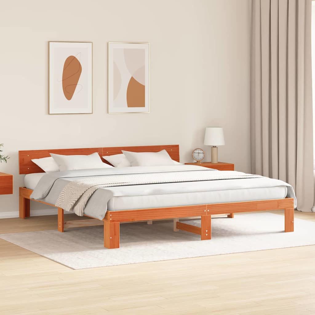 Sengestamme med hodegjerde Vokset Brun 200 x 200 cm Massiv furu