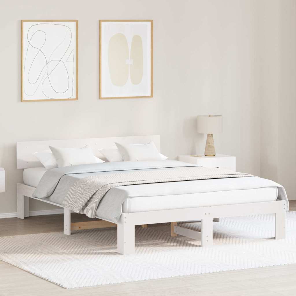 Sengestamme med hodegjerde Hvit 160 x 200 cm Massiv furu