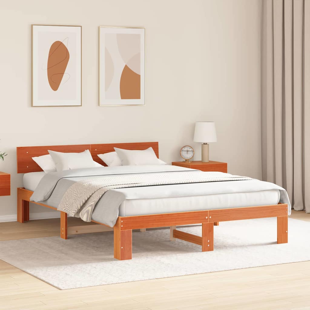 Sengestamme med hodegjerde Vokset Brun 160 x 200 cm Massiv furu