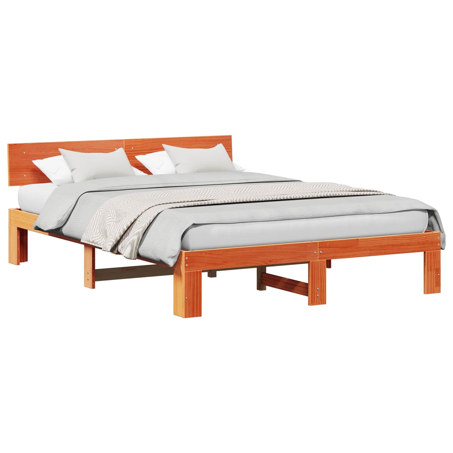 Sengestamme med hodegjerde Vokset Brun 150 x 200 cm Massiv furu