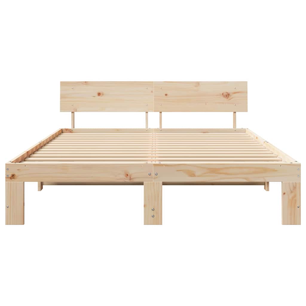 Sengestamme med hodegjerde Naturlig 140 x 200 cm Massiv furu
