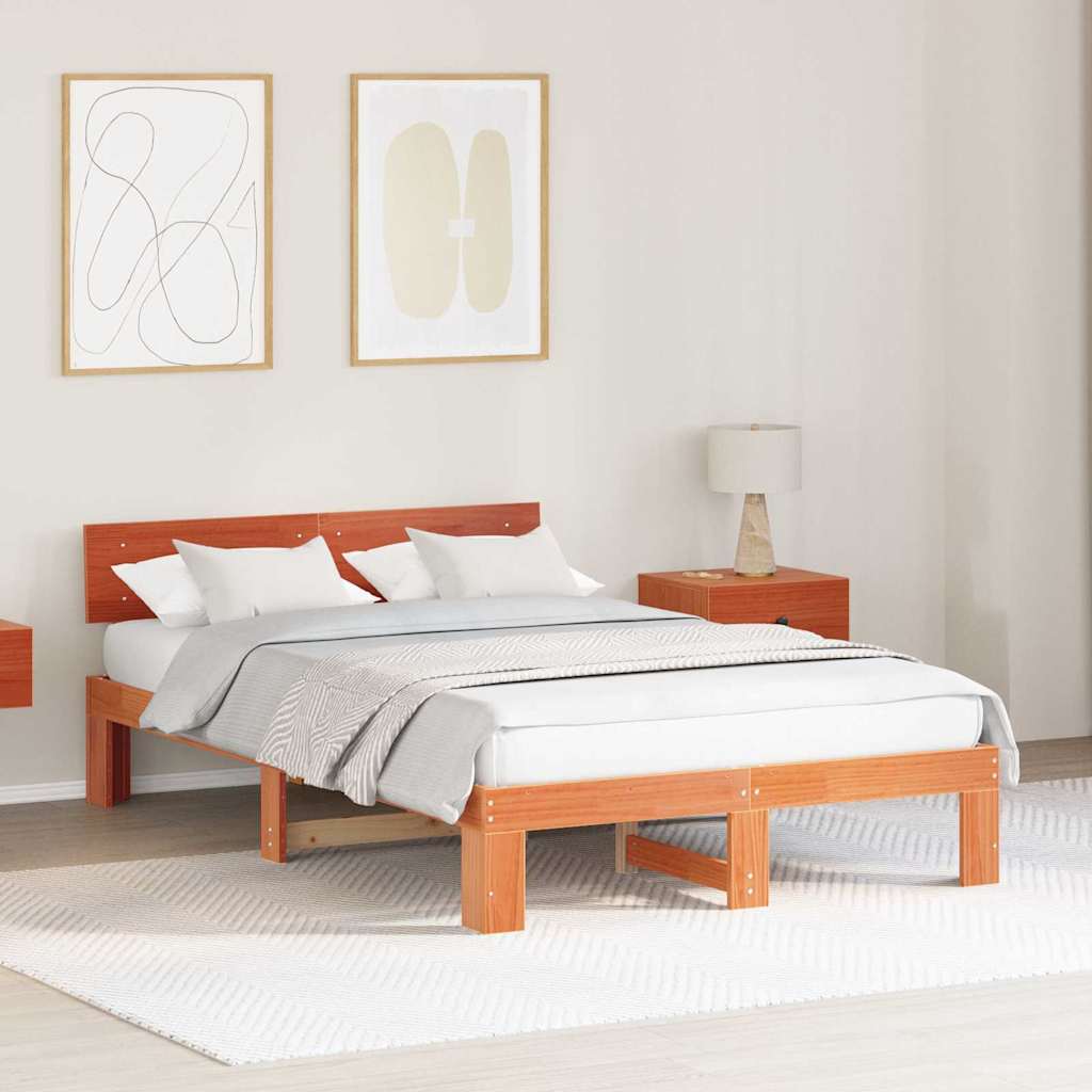Sengestamme med hodegjerde Vokset Brun 140 x 190 cm Massiv furu