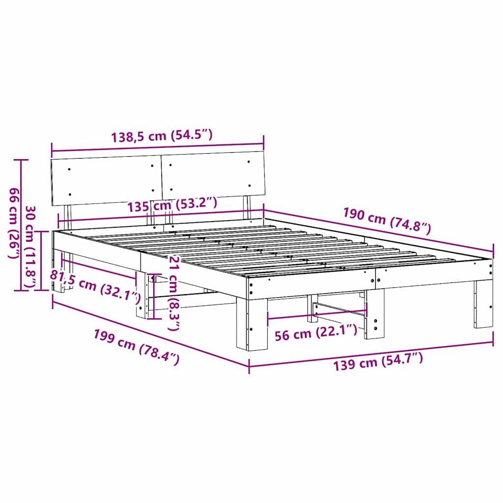 Sengestamme med hodegjerde Hvit 135 x 190 cm Massiv furu