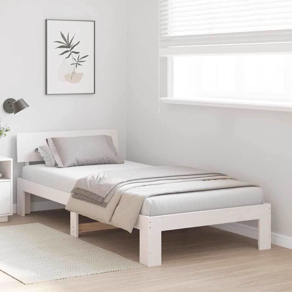 Sengestamme med hodegjerde Hvit 90 x 190 cm Massiv furu