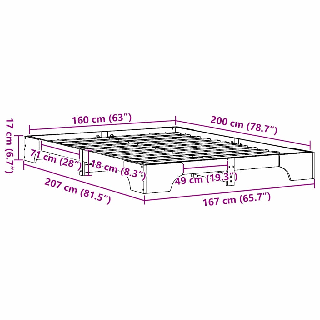 Sengestamme Hvit 160 x 200 cm Massiv furu