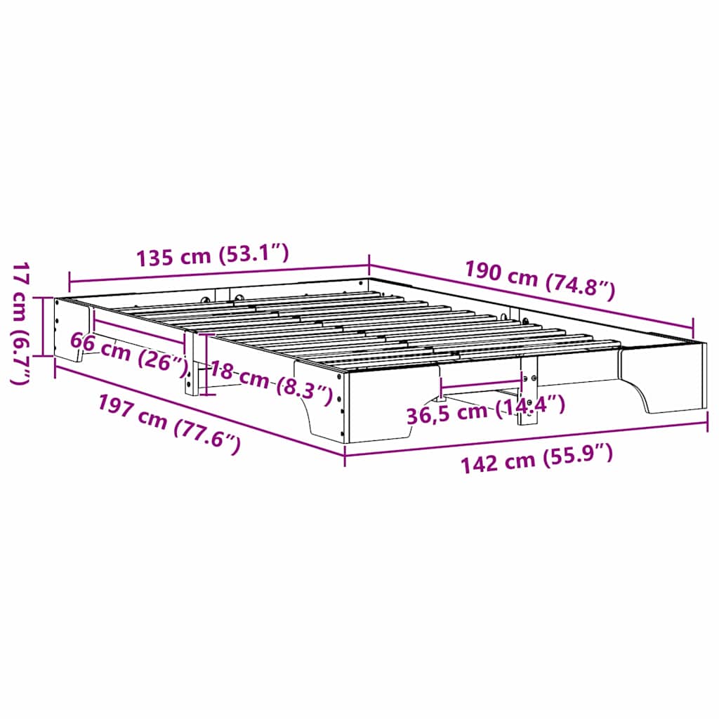 Sengestamme Hvit 135 x 190 cm Massiv furu