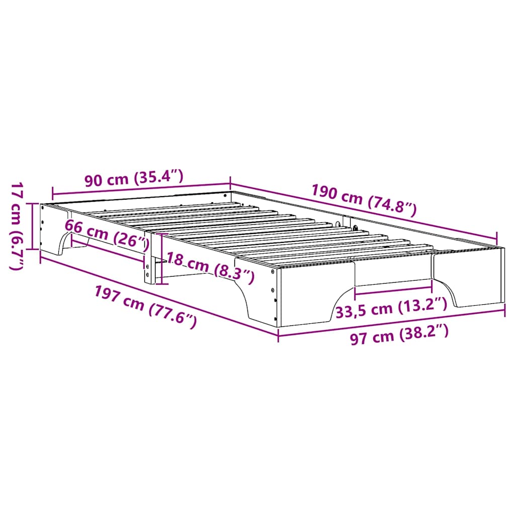 Sengestamme Hvit 90 x 190 cm Massiv furu