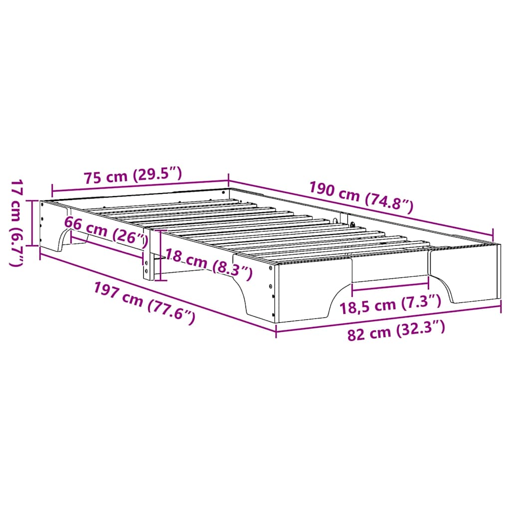 Sengestamme Naturlig 75 x 190 cm Massiv furu