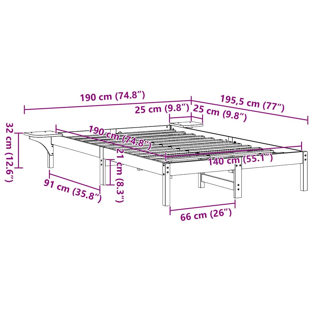 Sengestamme Hvit 140 x 190 cm Massiv furu